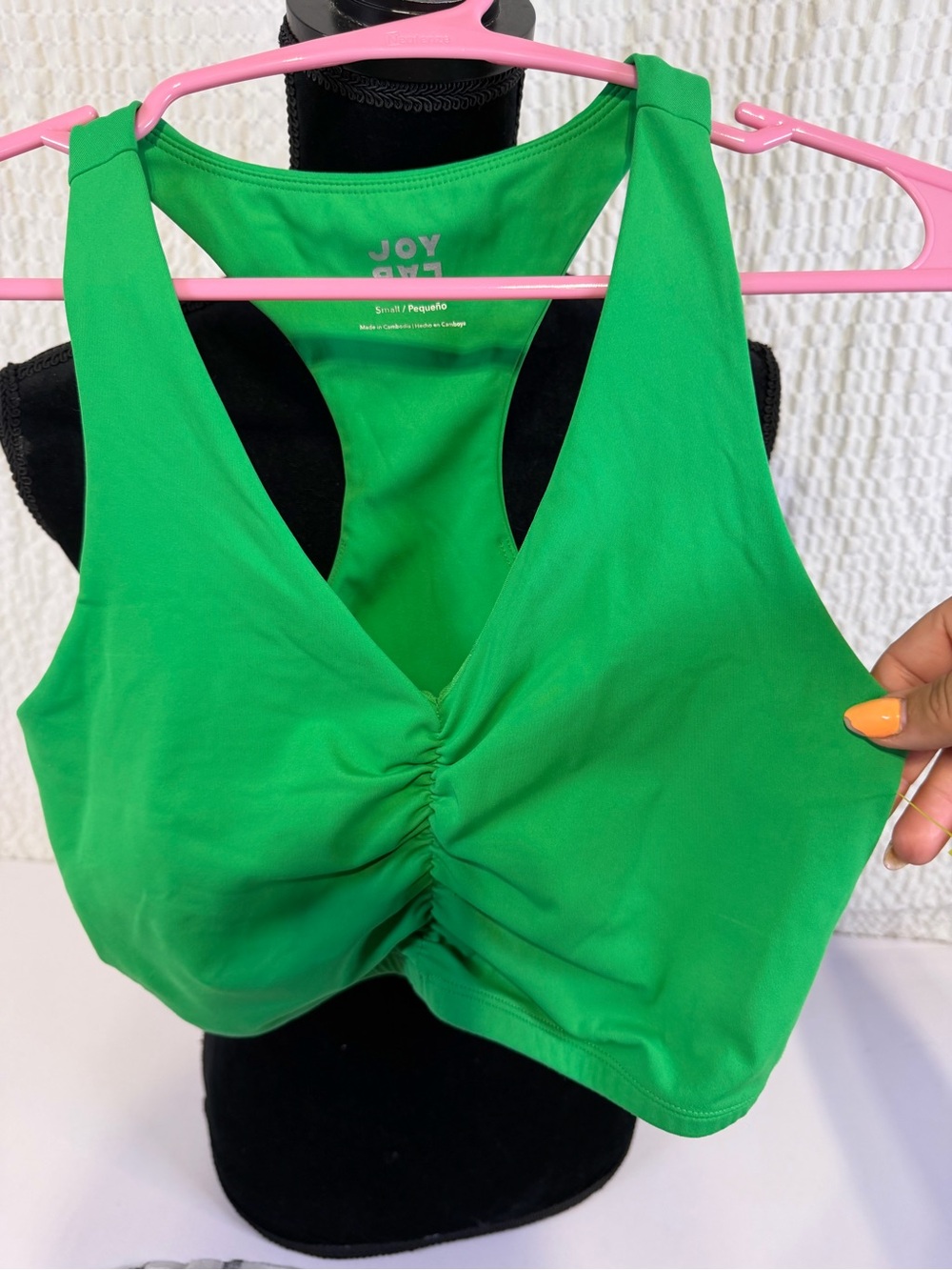 JoyLab Green Ruched V-Neck Sports Bra Crop Top
